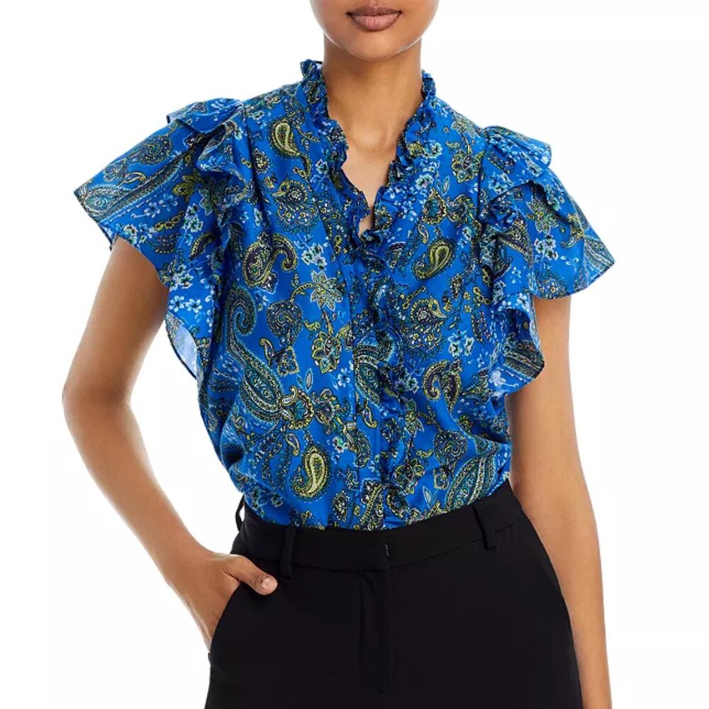 Kobi Halperin Ava Blouse in Blue Paisley - Size XL